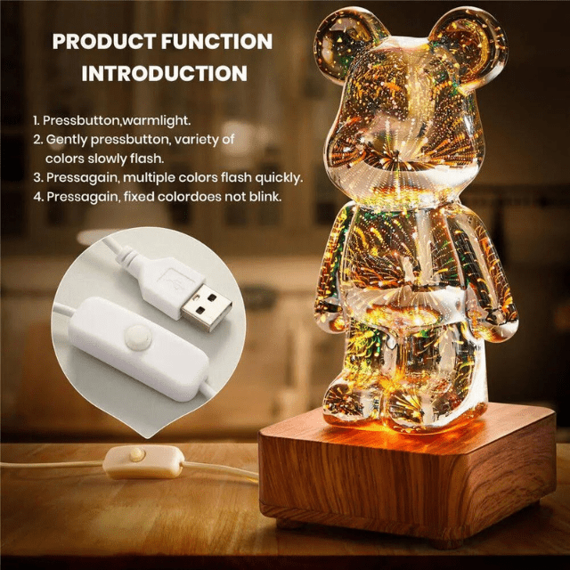 3D Fireworks Bear LED Night Light - JHR